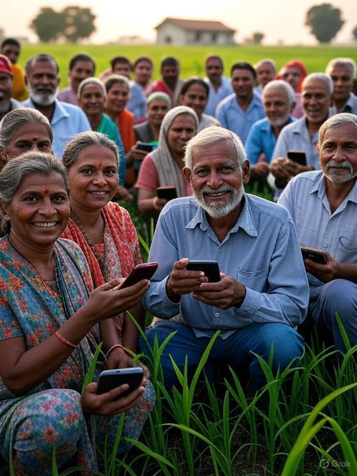 Farmer using Project Kisan app