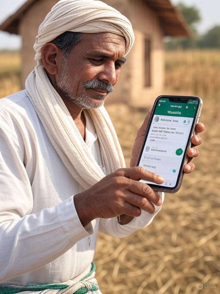Farmer using WhatsApp for agricultural advice